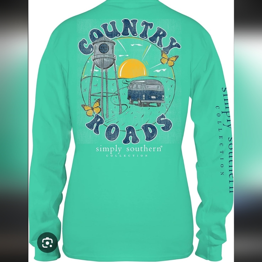 Simply Southern Country Roads Long Sleeve Tee Mint Green Graphic Shirt Lg